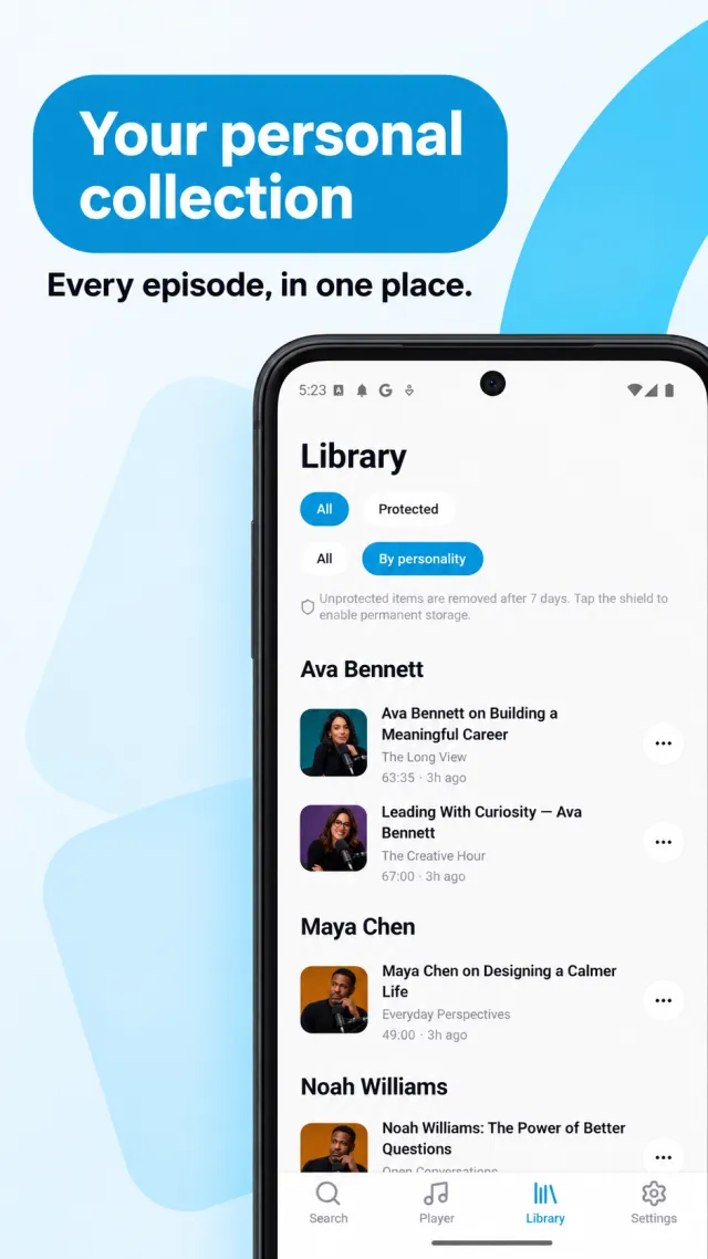 Fantrack personal audio library screen in English