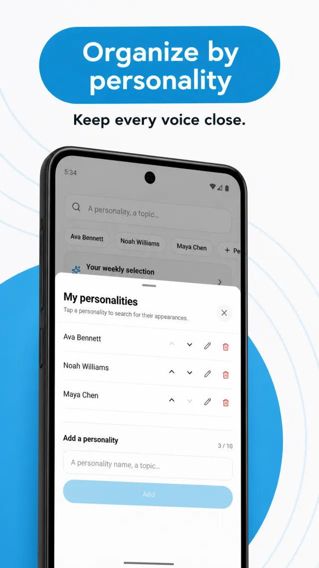 Fantrack followed people and topics screen in English
